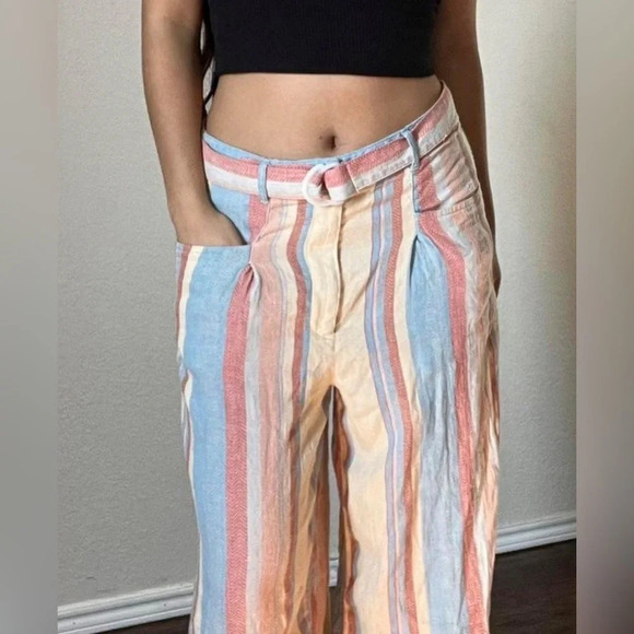 Anthropologie Linen Cotton Striped High Waist Wide Leg Pants size 32 - Picture 1 of 7